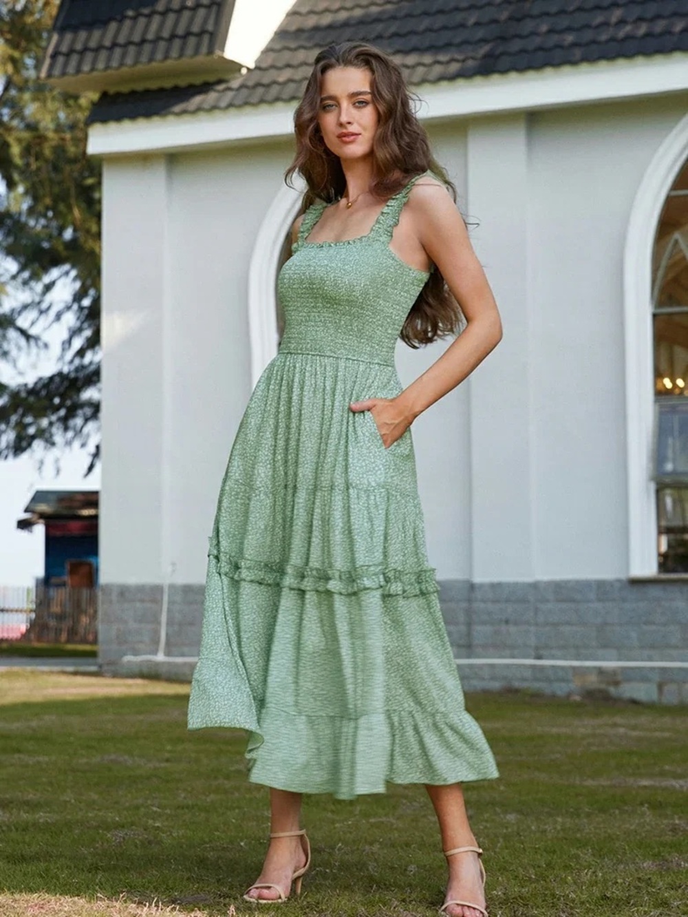 Scarlet Darkness Women Spring Floral Long Smocked Cottagecore Midi Sundress - Picture 2 of 8
